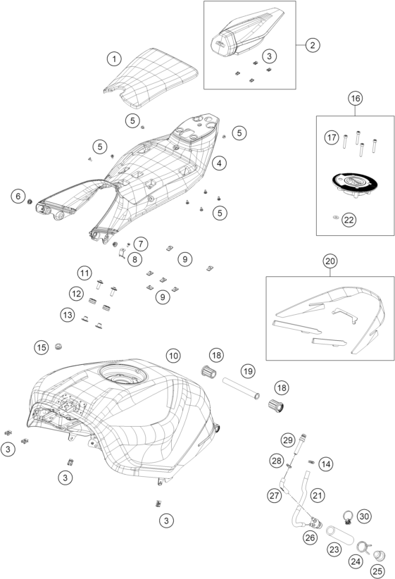 Sprängskiss: Tank, Seat – KTM 990 RC R TRACK 2026