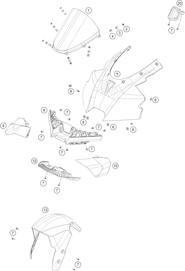 Sprängskiss: Mask, Fenders – KTM 990 RC R TRACK 2026