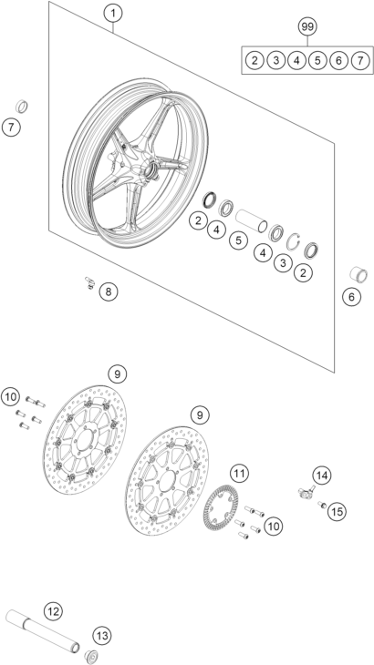 Sprängskiss: Front Wheel – KTM 990 RC R TRACK 2026