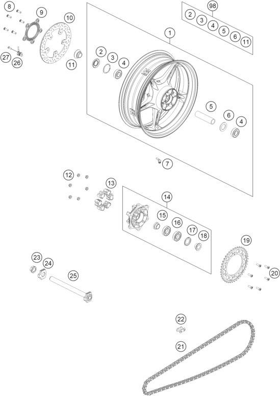 Sprängskiss: Rear Wheel – KTM 990 RC R TRACK 2026