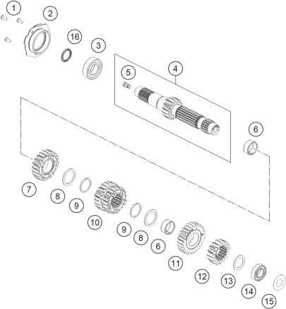 Sprängskiss: Transmission I - Main Shaft – KTM 990 RC R TRACK 2026