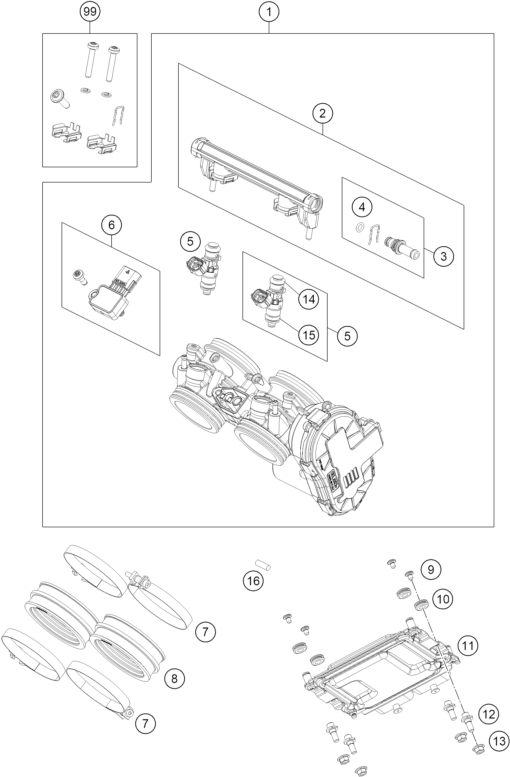 Sprängskiss: Throttle Body – KTM 990 RC R TRACK 2026