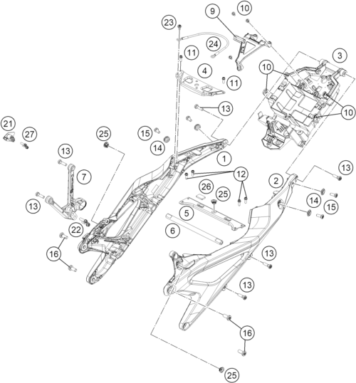 Sprängskiss: Subframe – KTM 990 DUKE R 2026