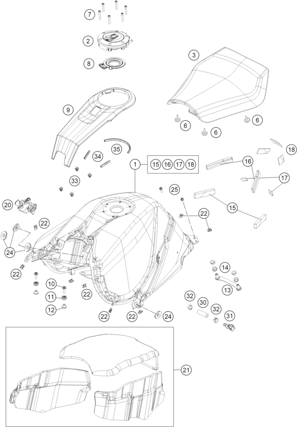 Sprängskiss: Tank, Seat – KTM 1390 SUPER DUKE RR 2026