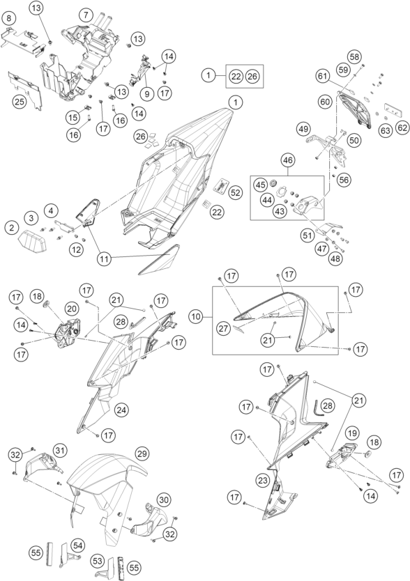 Sprängskiss: Mask, Fenders – KTM 1390 SUPER DUKE RR 2026