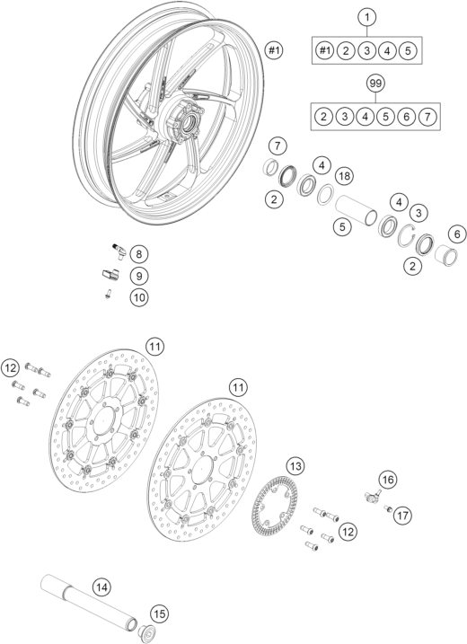 Sprängskiss: Front Wheel – KTM 1390 SUPER DUKE RR 2026