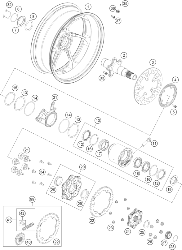 Sprängskiss: Rear Wheel – KTM 1390 SUPER DUKE RR 2026
