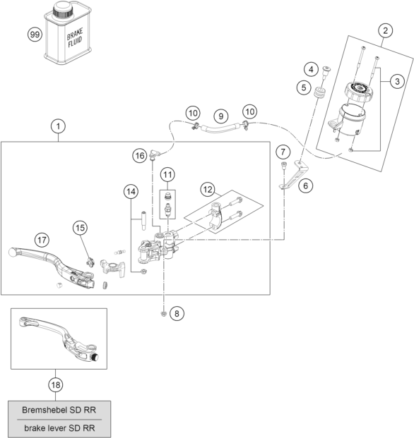 Sprängskiss: Front Brake Control – KTM 1390 SUPER DUKE RR 2026