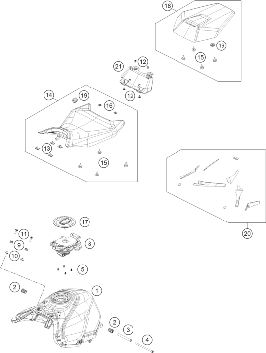 Sprängskiss: Tank, Seat – KTM 990 DUKE 2026