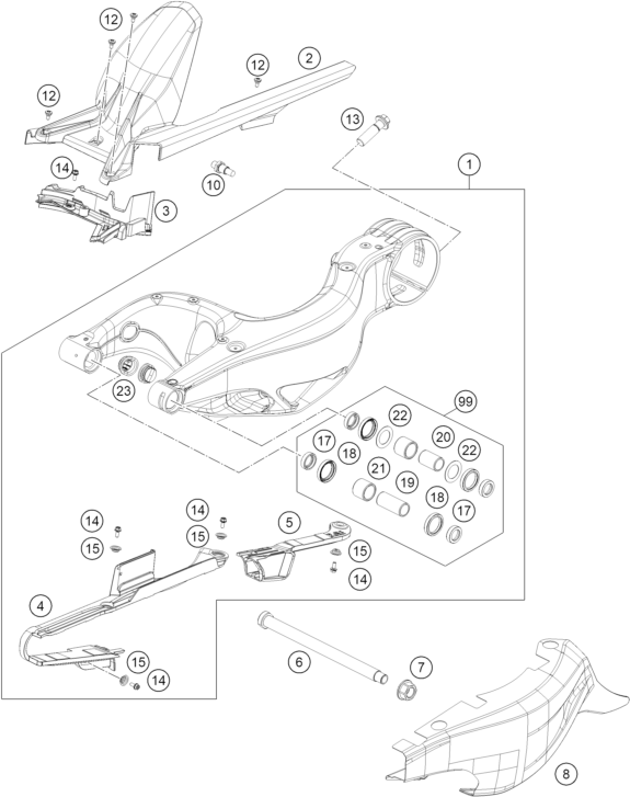 Sprängskiss: Swing Arm – KTM 1390 SUPER DUKE RR TRACK 2026
