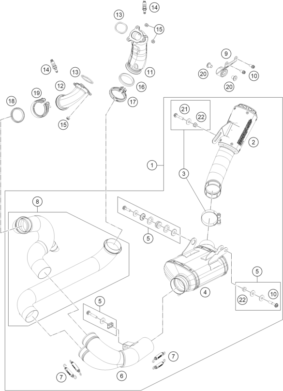 Sprängskiss: Exhaust System – KTM 1390 SUPER DUKE RR TRACK 2026