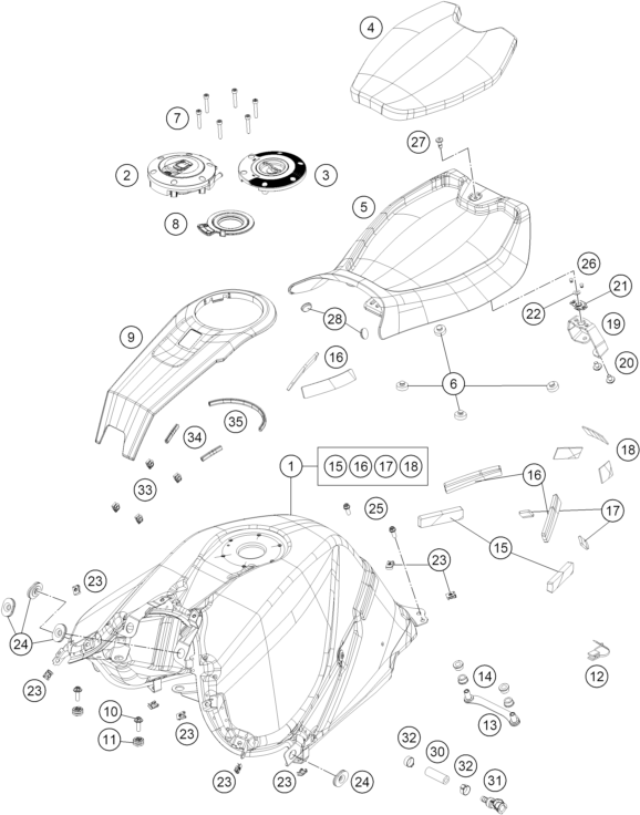 Sprängskiss: Tank, Seat – KTM 1390 SUPER DUKE RR TRACK 2026