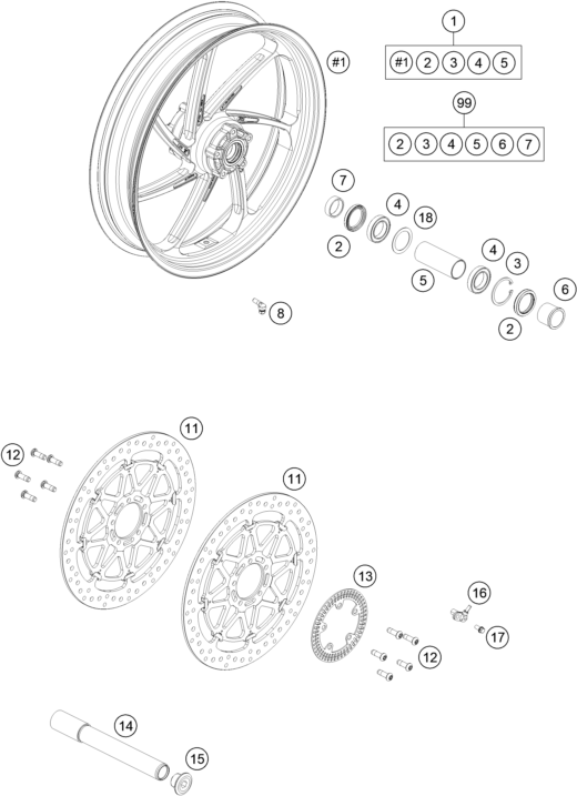 Sprängskiss: Front Wheel – KTM 1390 SUPER DUKE RR TRACK 2026
