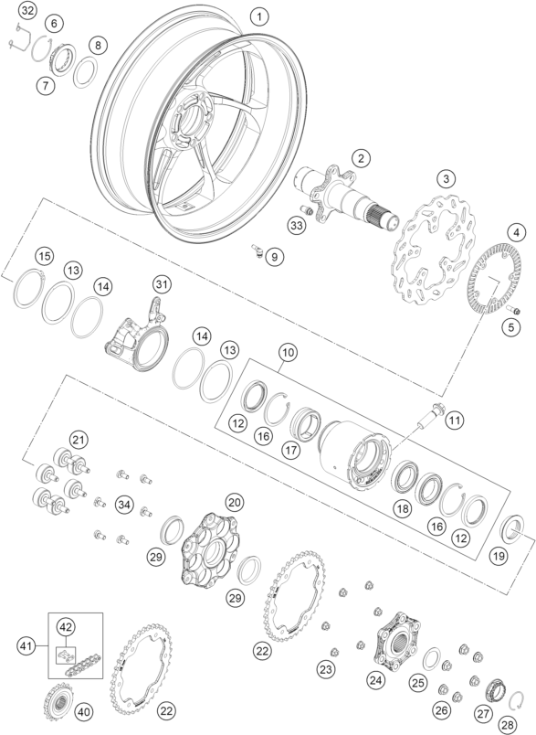 Sprängskiss: Rear Wheel – KTM 1390 SUPER DUKE RR TRACK 2026
