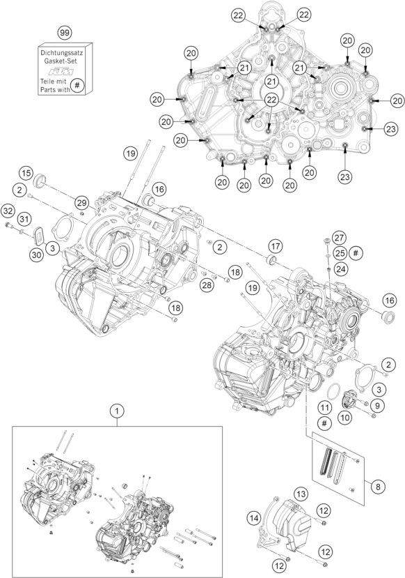 Sprängskiss: Engine Case – KTM 1390 SUPER DUKE RR TRACK 2026