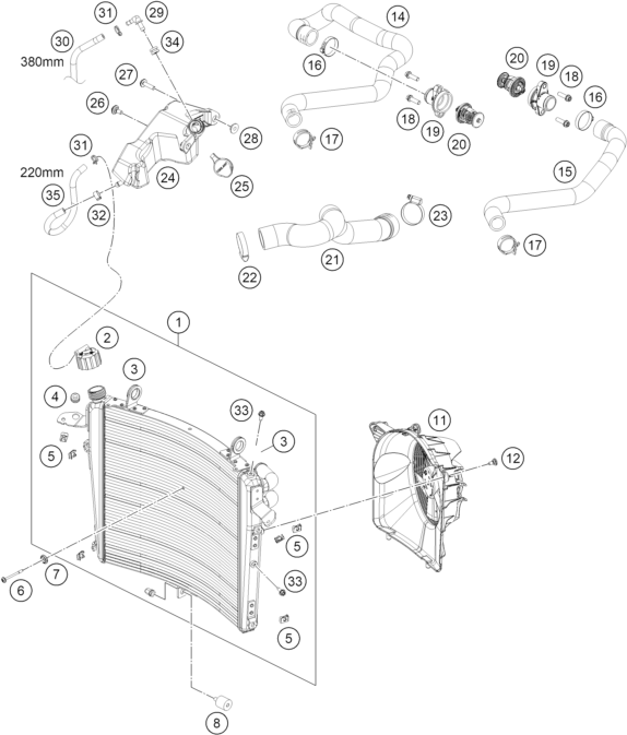 Sprängskiss: Cooling System – KTM 1390 SUPER DUKE RR TRACK 2026