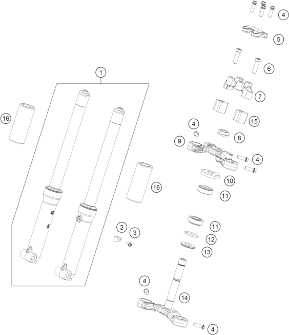 Sprängskiss: Front Fork, Triple Clamp – KTM SX-E 2.12 2027