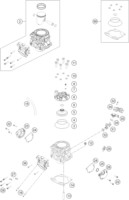 Sprängskiss: Cylinder, Cylinder Head – KTM 300 XC-W 2027