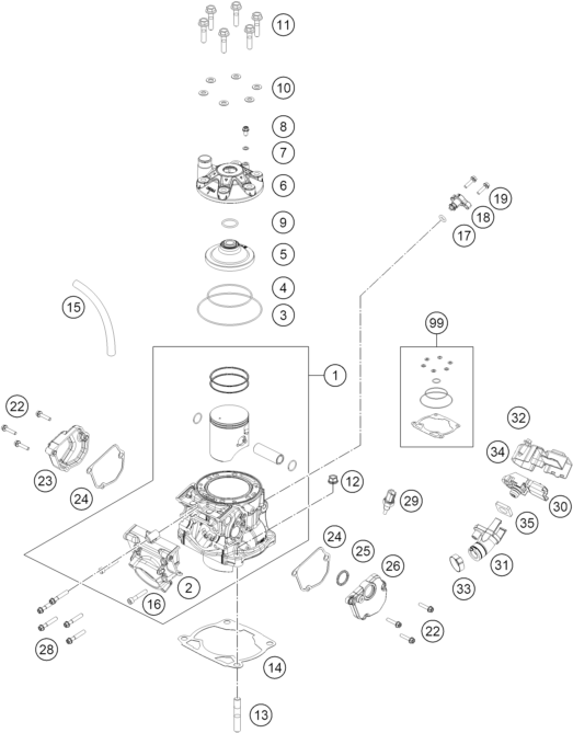 Sprängskiss: Cylinder, Cylinder Head – KTM 300 XC-W HARDENDURO 2027