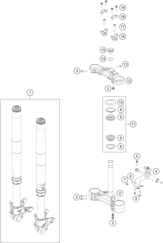Sprängskiss: Front Fork, Triple Clamp – KTM 790 DUKE, black - D.D. 2027