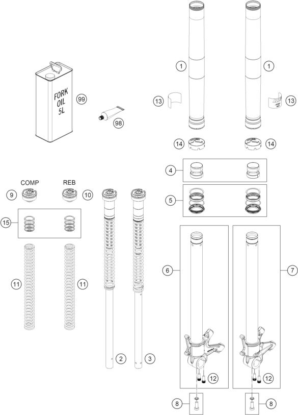 Sprängskiss: Front Fork Disassembled – KTM 790 DUKE, black - D.D. 2027