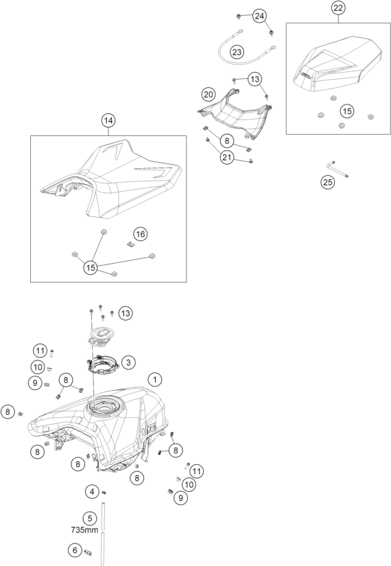 Sprängskiss: Tank, Seat – KTM 790 DUKE, black - D.D. 2027