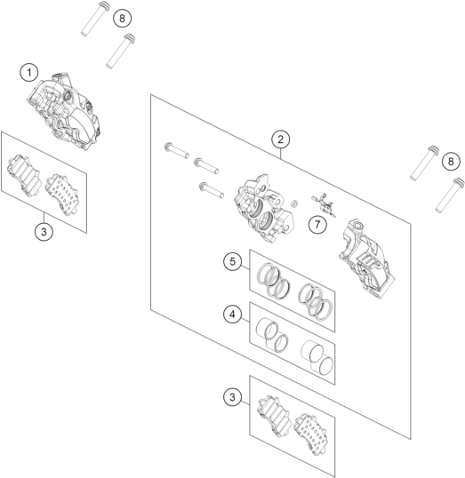 Sprängskiss: Front Brake Caliper – KTM 790 DUKE, black - D.D. 2027