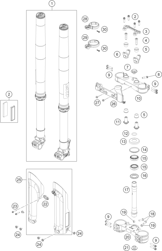 Sprängskiss: Front Fork, Triple Clamp – KTM 690 RALLY 2027