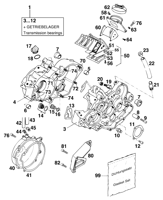 Sprängskiss: Engine Case – KTM 125 EXC M/Ö
