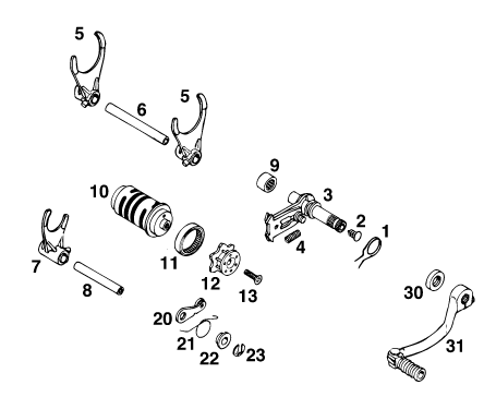 Sprängskiss: Shifting Mechanism – KTM 125 EXC M/Ö
