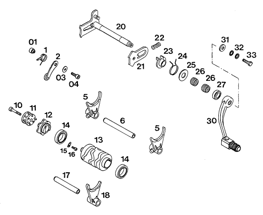 Sprängskiss: Shifting Mechanism – KTM 300 MXC 1994