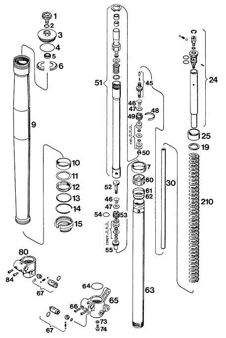 Sprängskiss: Front Fork Disassembled – KTM 125 E-GS
