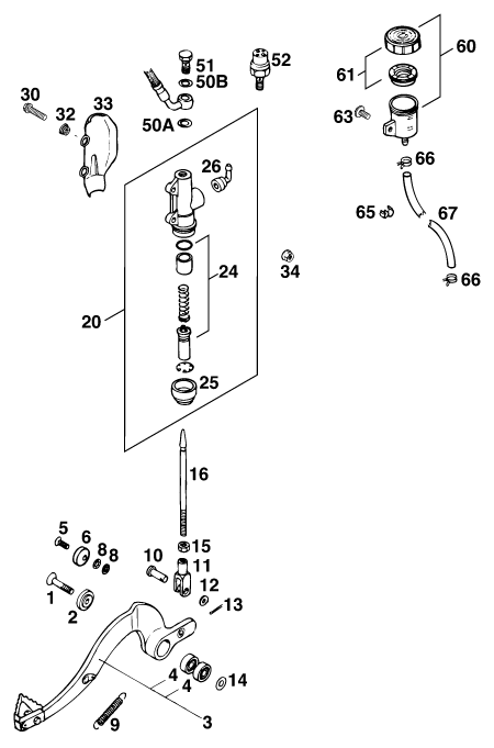 Sprängskiss: Rear Brake Control – KTM 440 MXC '94