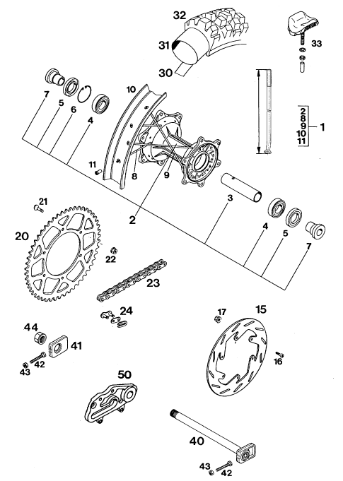 Sprängskiss: Rear Wheel – KTM 440 MXC '94