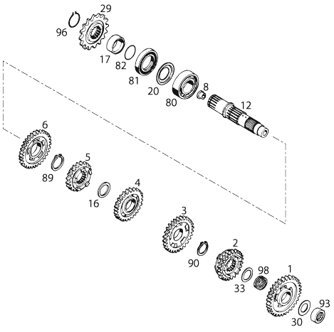 Sprängskiss: Transmission II - Countershaft – KTM 125 EXC M/Ö