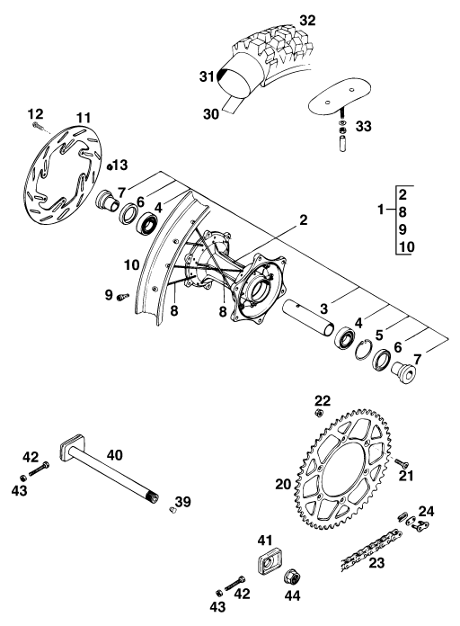 Sprängskiss: Rear Wheel – KTM 250 E-GS WP