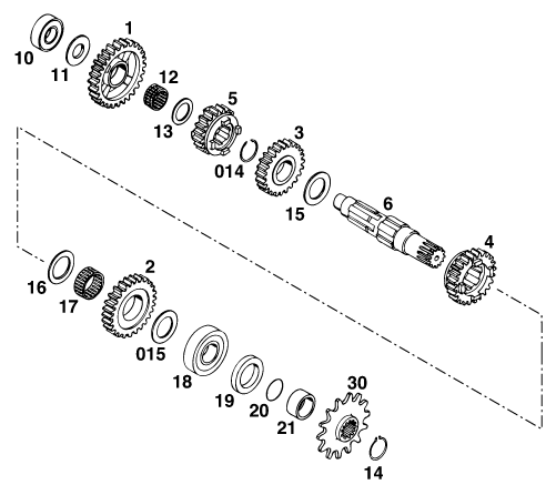 Sprängskiss: Transmission II - Countershaft – KTM 250 EXC M/Ö 13lt