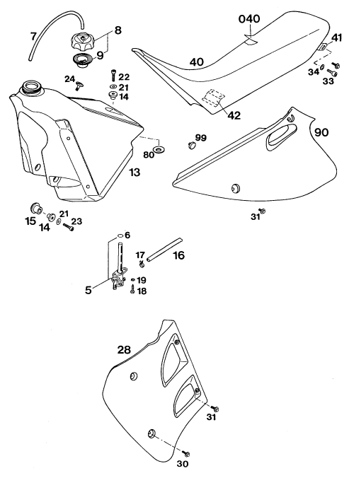 Sprängskiss: Tank, Seat – KTM 125 E-GS