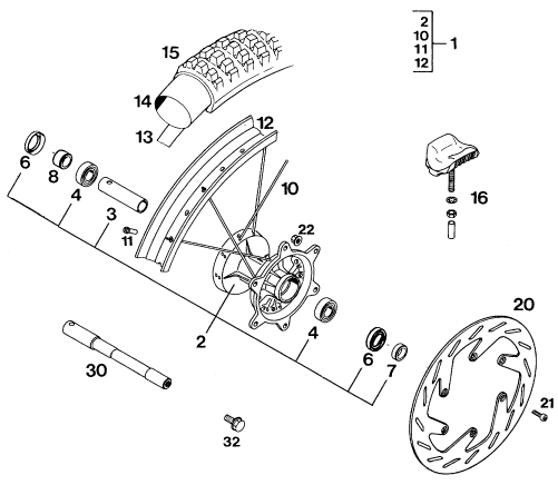 Sprängskiss: Front Wheel – KTM 440 MXC '94
