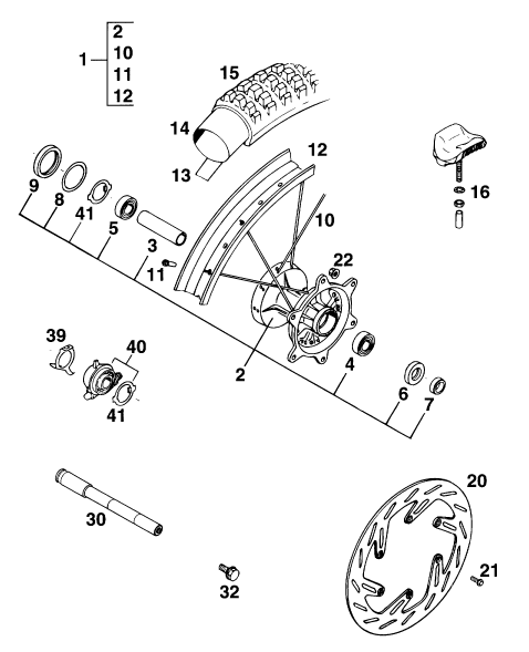 Sprängskiss: Front Wheel – KTM 125 E-GS