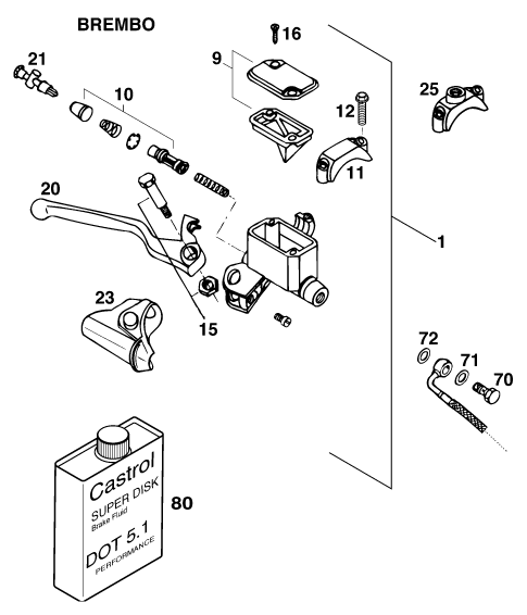 Sprängskiss: Front Brake Control – KTM 125 LC2 100/ORANGE '97