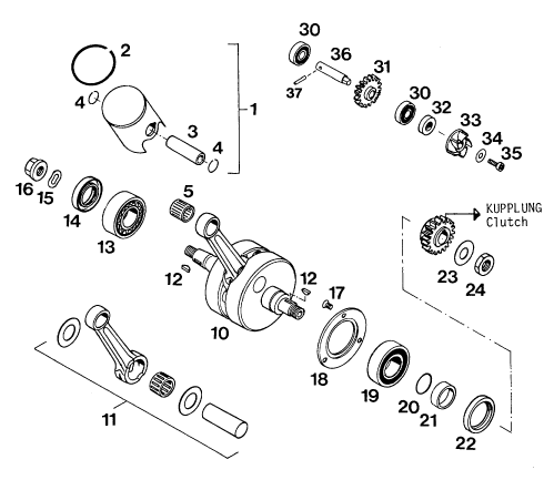 Sprängskiss: Crankshaft, Piston – KTM 125 E-XC