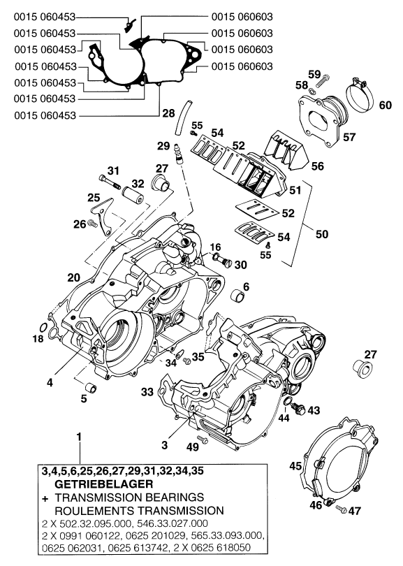 Sprängskiss: Engine Case – KTM 300 MXC 1994