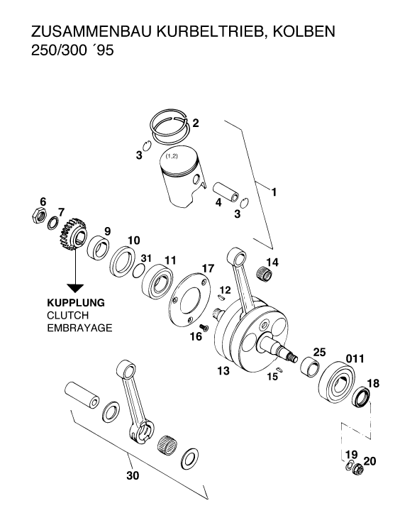 Sprängskiss: Crankshaft, Piston – KTM 300 MXC 1994
