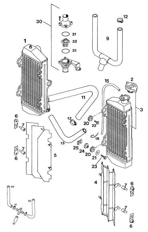 Sprängskiss: Cooling System – KTM 300 MXC 1994
