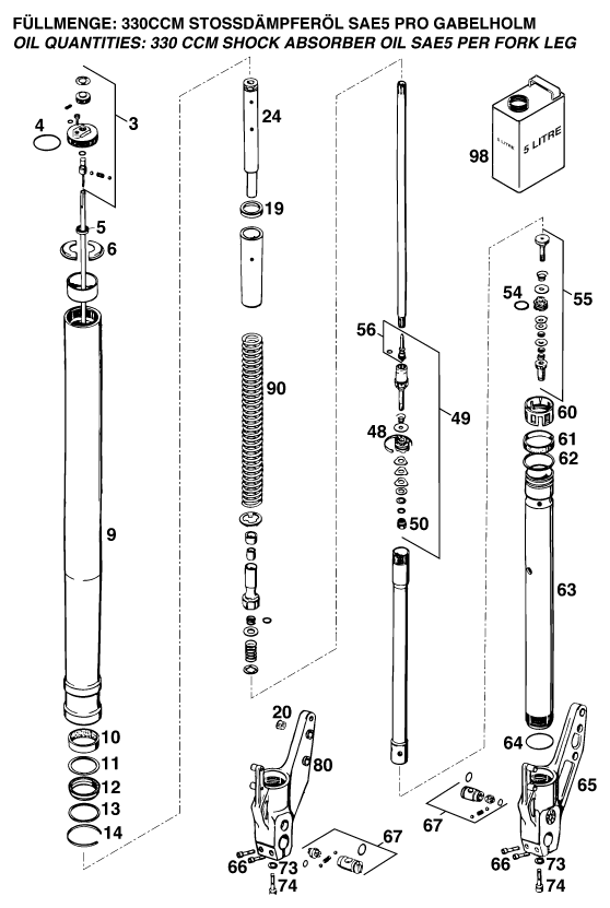 Sprängskiss: Front Fork Disassembled – KTM 620 DUKE 37KW '94