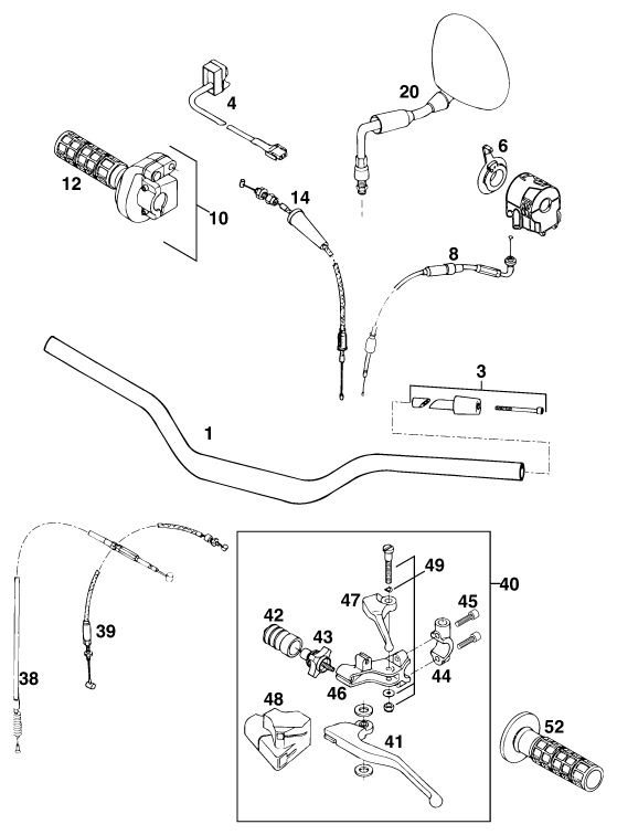 Sprängskiss: Handlebar, Controls – KTM 620 DUKE 37KW '94