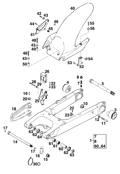 Sprängskiss: Swing Arm – KTM 620 DUKE 37KW