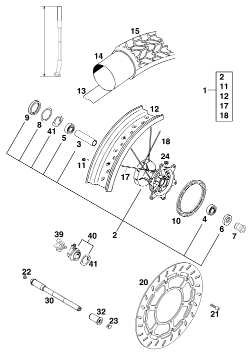 Sprängskiss: Front Wheel – KTM 620 DUKE 37KW '94