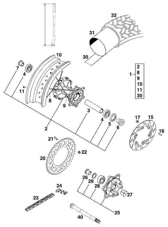 Sprängskiss: Rear Wheel – KTM 620 DUKE 37KW '94